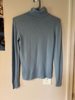 WORTH New York 100% Wool Turtleneck Sweater Blue Diamond Knit XS